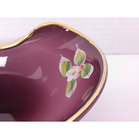 Bohemian Amethyst Purple w Gold Accent Hand Painted Folded Czech Art Glass Bowl - Picture 5 of 15